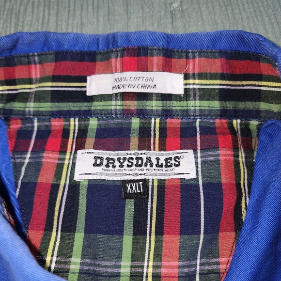 Drysdales Men's Button-Up Shirt Blue Size XXLT Long Sleeve 100% Cotton - Picture 3 of 8